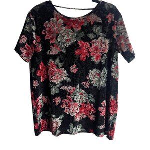 Mts Size S Black Short Sleeve Velvet Burn Out Blouse Top Dark Floral Whimsigoth